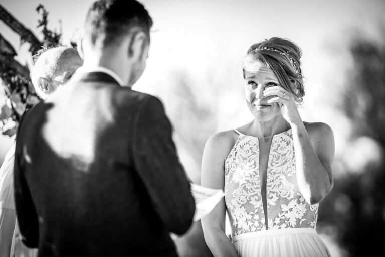 Summer Wedding Colorado Springs Ranch Ceremony Moment Bride Tears