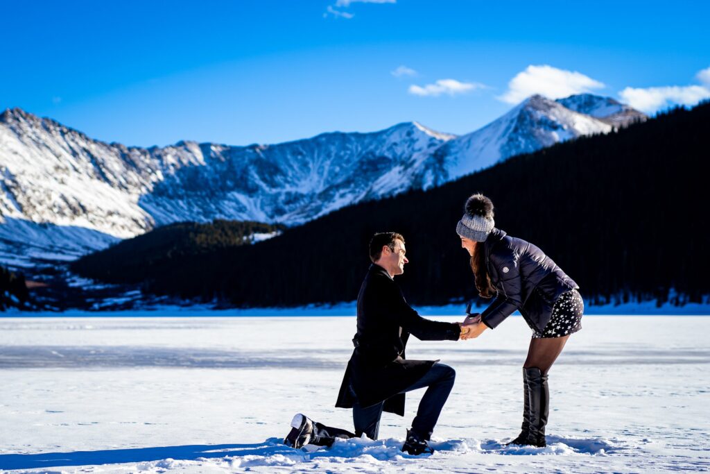 Tamaris and Dan's proposal and engagement session at Clinton Gulch Reservoir in Summit County, Colorado on December 14th, 2021.