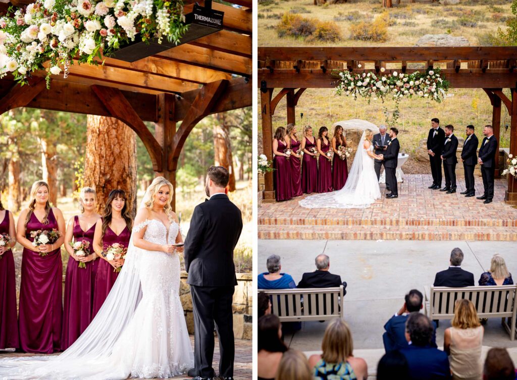 A bride and groom share vows during their Della Terra Mountain Chateau wedding