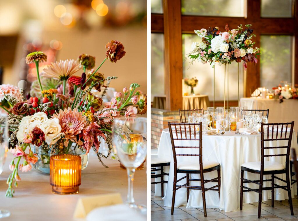 Beautiful table decor on display during a Della Terra Mountain Chateau wedding